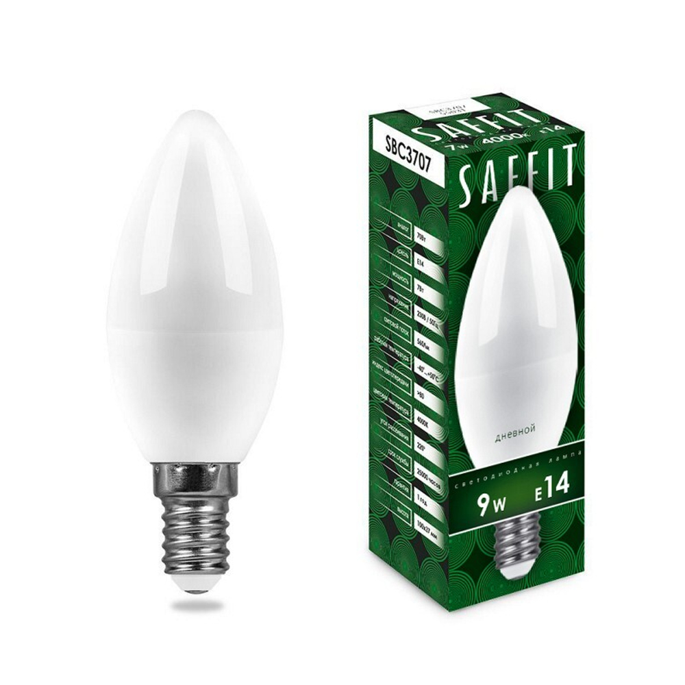 Лампа светодиодная. 9W 230V E14 6400K C37. SBC3709