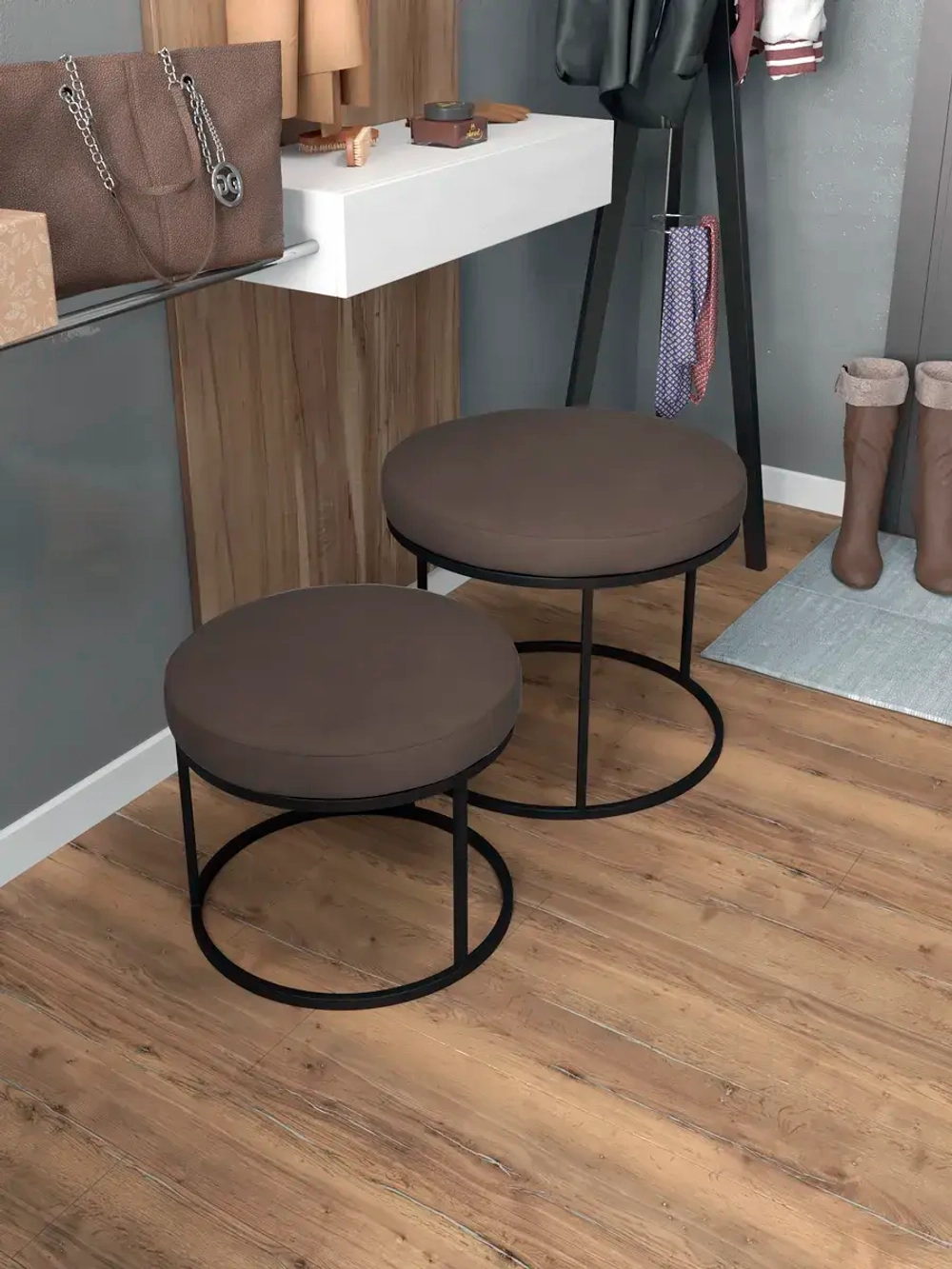 Комплект круглых банкеток - ЧКОР - коричневое на черном