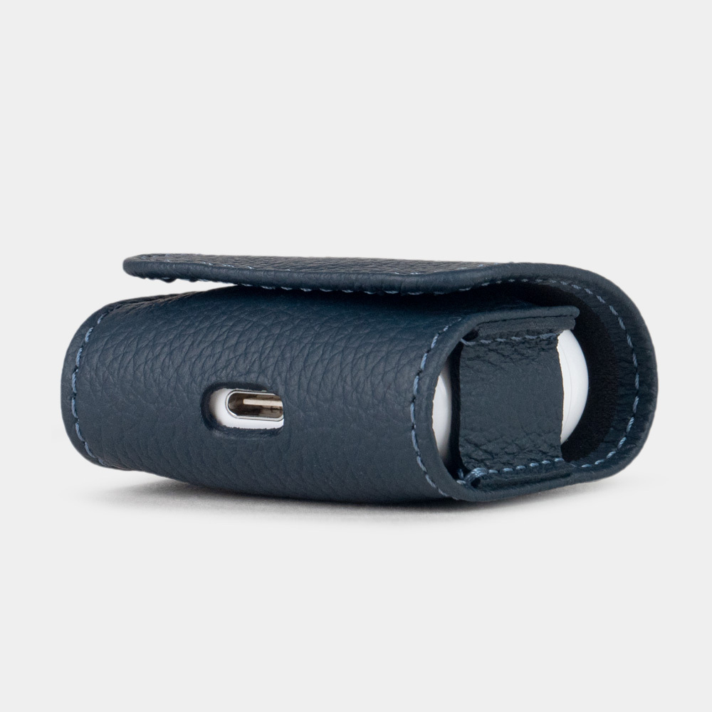 Чехол для наушников AirPods 4 из кожи теленка, синего цвета