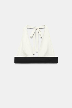 ZARA КОМБИНИРОВАННЫЙ ТОП БИКИНИ, ЭКРЮ