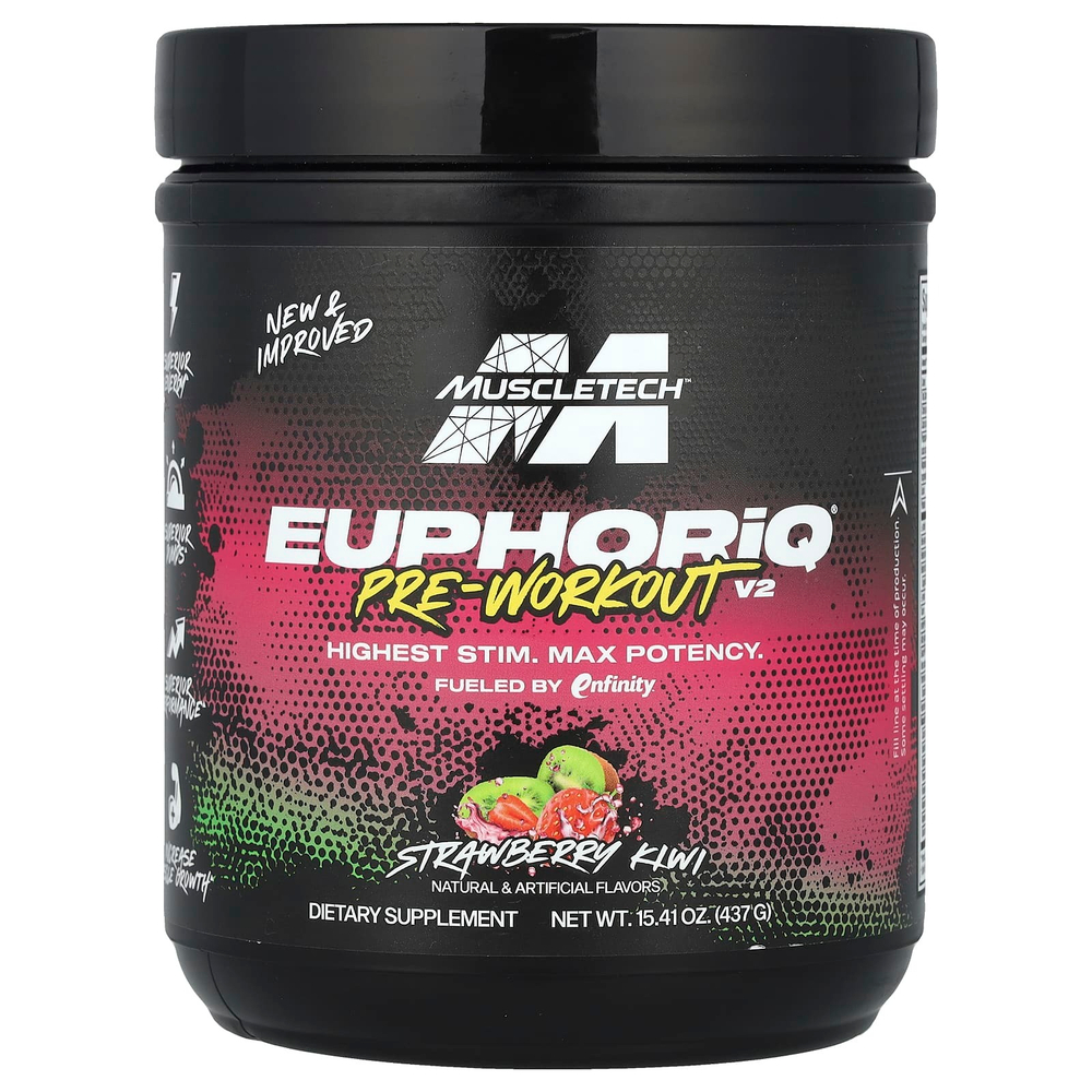 MuscleTech, EuphoriQ® Pre-Workout V2, клубника и киви, 437 г (15,41 унции)