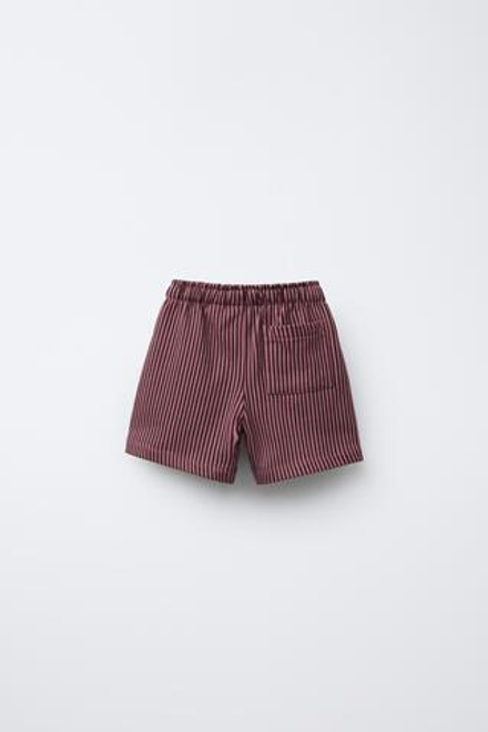 ZARA ШОРТЫ ИЗ МЯГКОЙ ТКАНИ В ПОЛОСКУ С НАШИВКОЙ, ТЕМНО-РОЗОВЫЙ