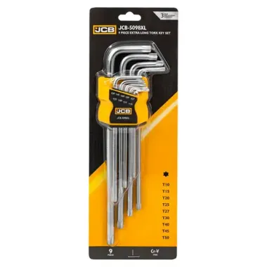 Набор ключей Г-образных TORX экстра длинных 9пр.(Т10, Т15, Т20, Т25, Т27, Т30, Т40, Т45, Т50)в пластиковом держателе JCB JCB-5098XL
