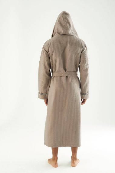 Вафельный мужской халат с капюшоном 24680 бежевый NUSA