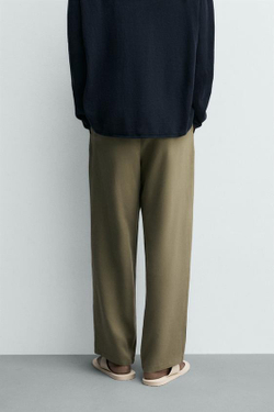 ZARA СТРУЯЩИЕСЯ БРЮКИ RELAXED FIT, ОЛИВКОВЫЙ