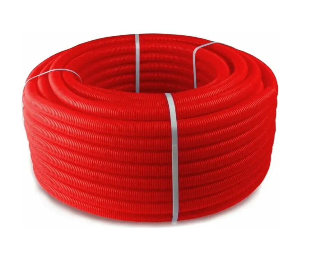 Труба гофра ПНД для труб D20 внутренний D18 красная 50м