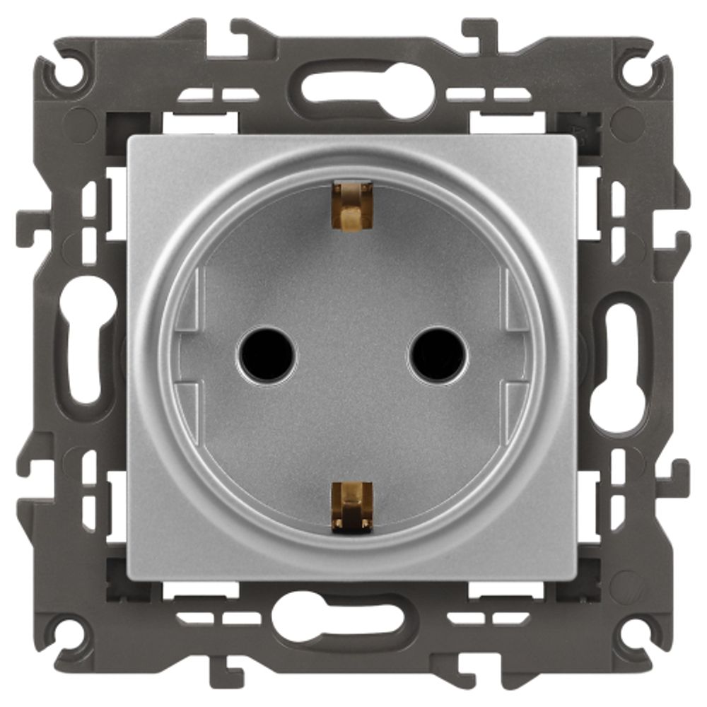 14-2102-03 ЭРА Розетка 2P+E Schuko со шторками, 16A-250В, IP20, Эра Elegance, алюминий