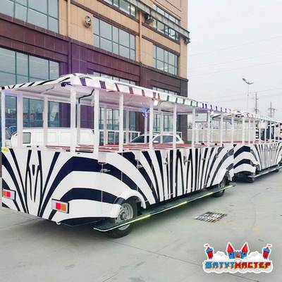 Безрельсовый паровозик «Зебралайт» 2 вагона, 25 мест, для парка