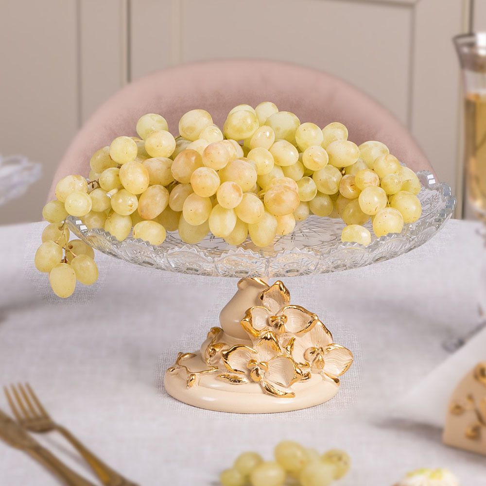 Фруктовница Орхидея Лелия Айвори со стеклянной чашей