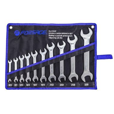 Набор ключей рожковых,10пр.(8х10,9х11,12х13,14х15,16х17,18х19,21х23,22х24,27х30,32х36мм),на полотне Forsage F-5103P