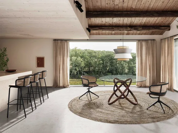 Крутящийся стул Angel Cerda 4129 со спинкой из ротанга