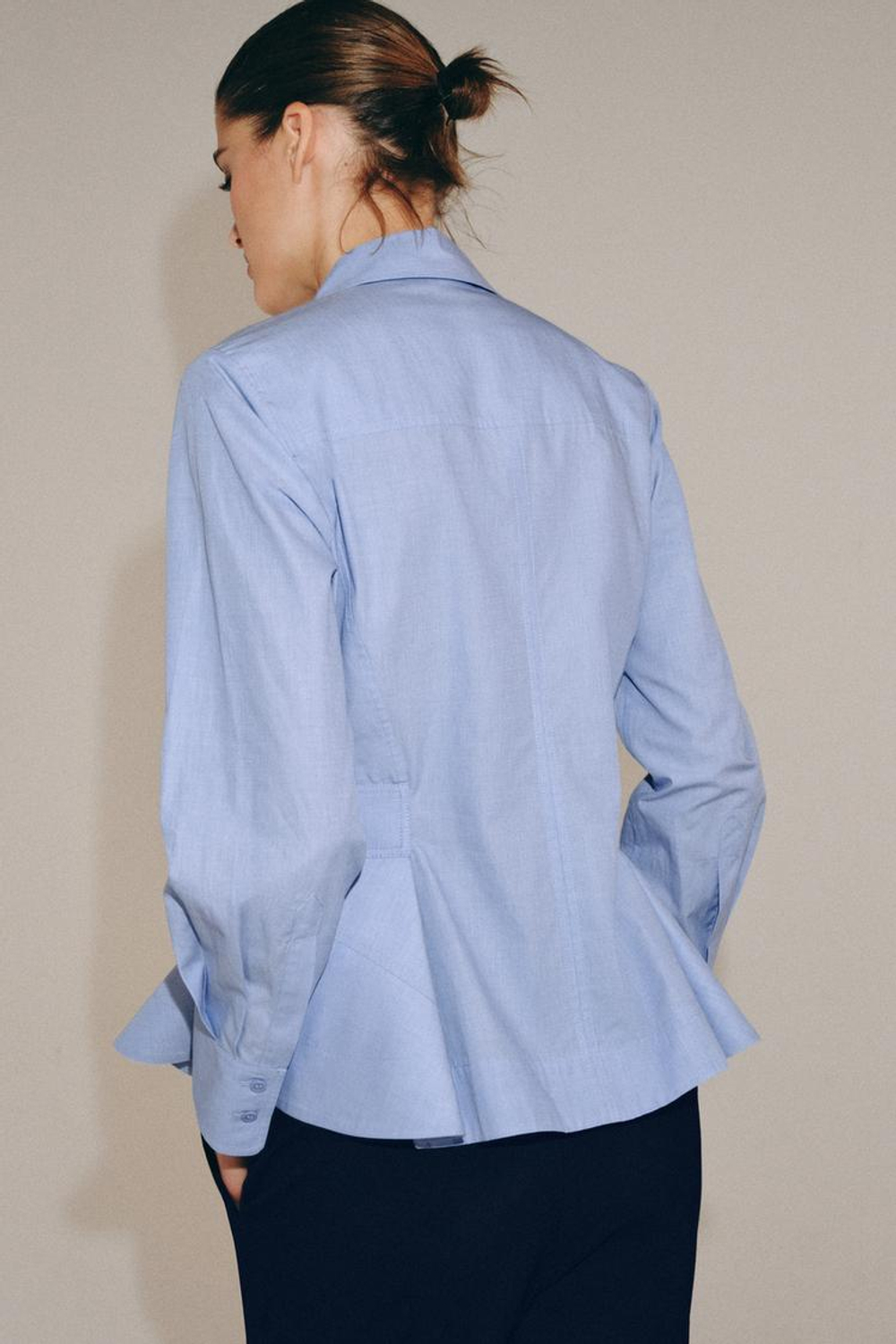 ZARA РУБАШКА ИЗ ПОПЛИНА С БАСКОЙ — ZW COLLECTION, СИНИЙ МЕЛАНЖ