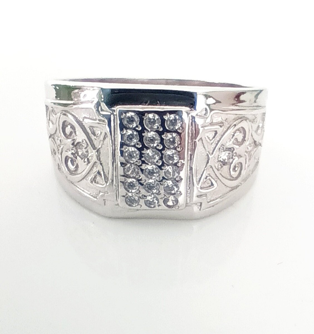 Печатка Эстерелла с фианитами, серебро 925 пробы, родирование/Ф