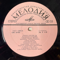 Винтажная виниловая пластинка LP Голоса Весны 2 (СССР 1978) Озерные Лягушки, Пчелы На Цветущей Яблоне