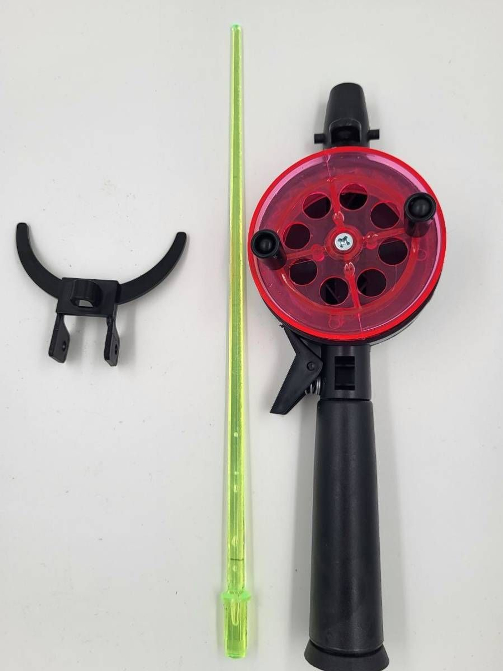 Удочка для зимней рыбалки Три Кита Tehno, катушка d-65mm с пластмассовой ручкой (хлыст стекловолокно), желтая, 3 штуки