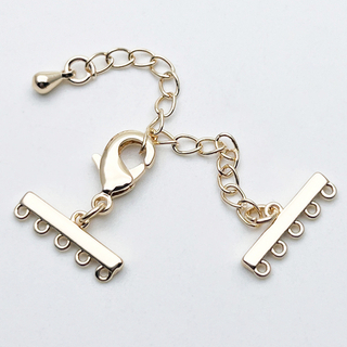 Замок-карабин с разделителями на 5 нитей, цвет золото, размер карабина 12 мм, размер разделителя 15*5 мм, цена за 1 шт