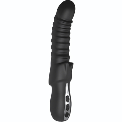 Черный изогнутый вибратор с ребрышками Typhon - 23 см. (Цвет: черный)