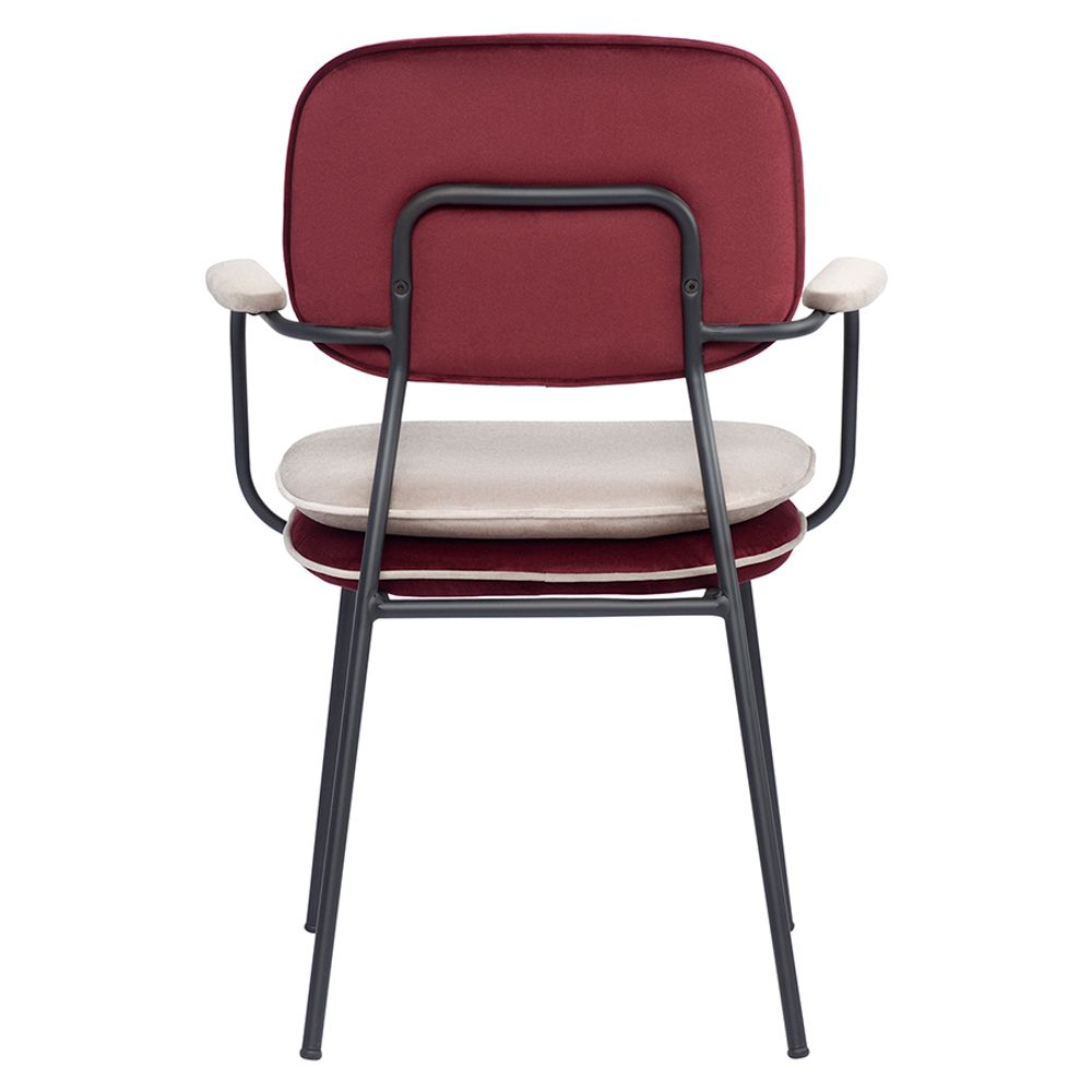 Стул с подлокотниками и контрастным кантом Pea, велюр, бордовый/бежевый