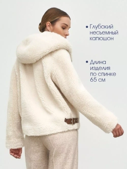 Искусственная шуба с капюшоном, жемчужная, Северина