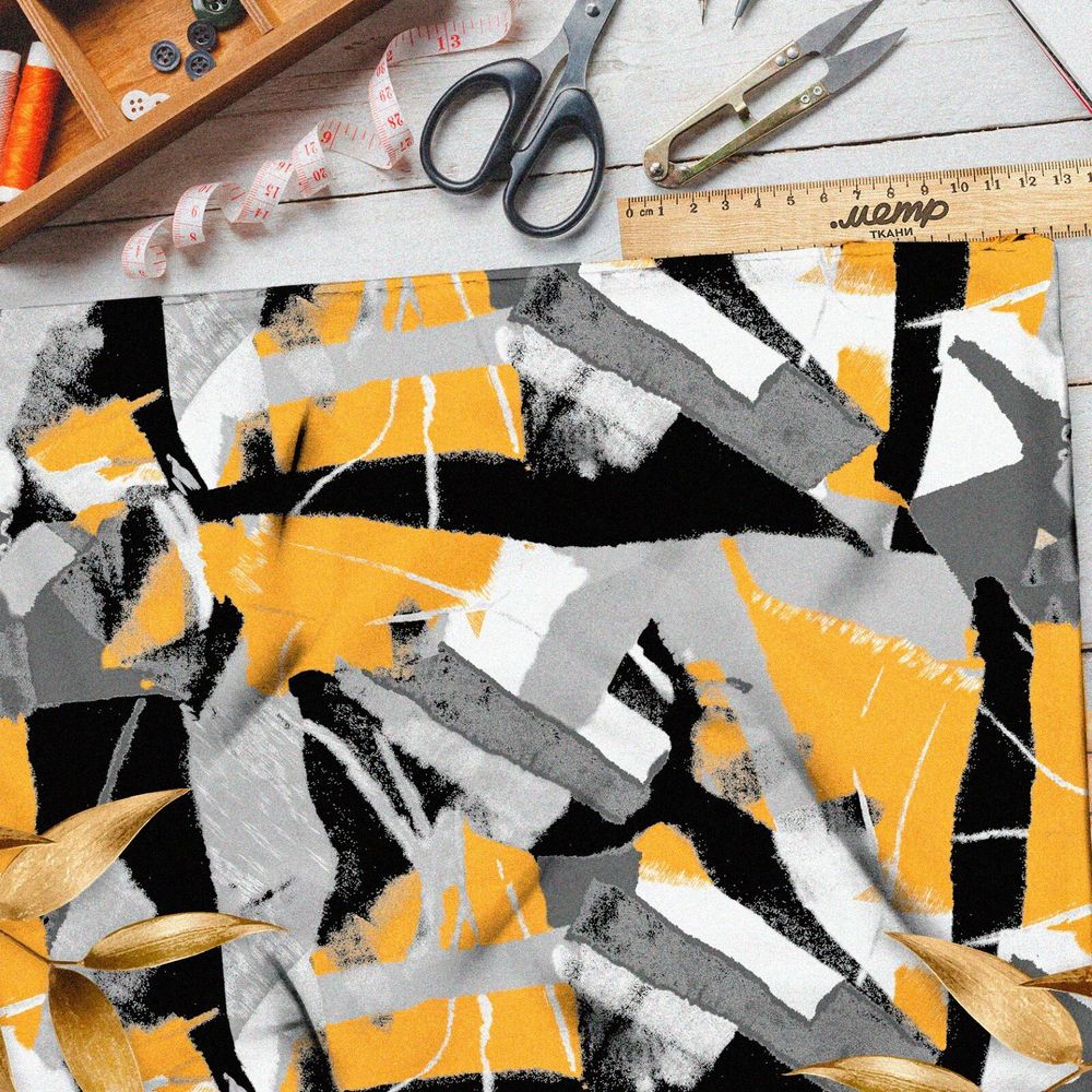 Ткань оксфорд 600 серо-жёлтая абстракция