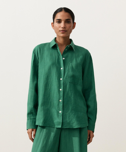 Oysho Рубашка свободного кроя из 100%-го льна, изумрудный