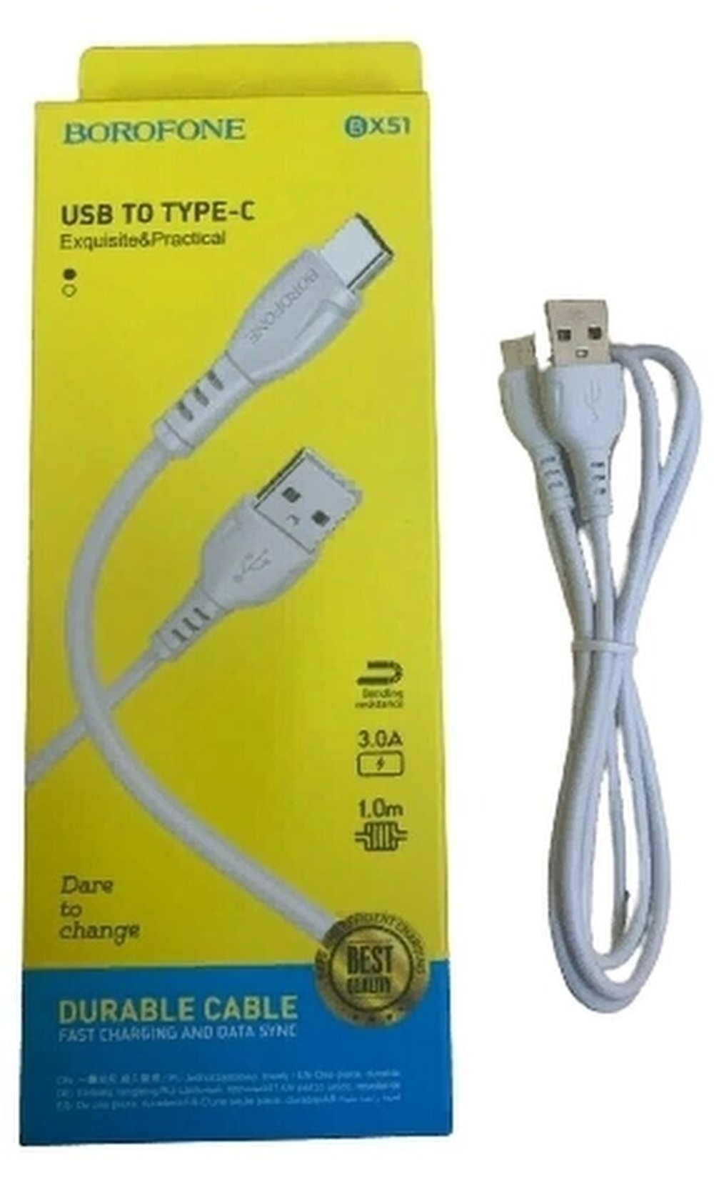 Кабель Type-C BOROFONE BX51 3.0A, 1м. белый