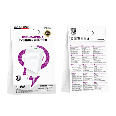 Сетевой адаптер питания BOROFONE BAS76A 1A/1C QC3.0+PD30W (белый)