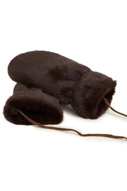 Варежки зимние из эко-меха шоколадного цвета