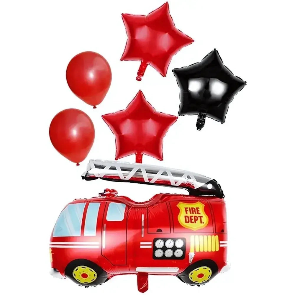 Воздушные шары 6 шт, «Пожарная машина» (74см - Машина, 45см,12»/24см)