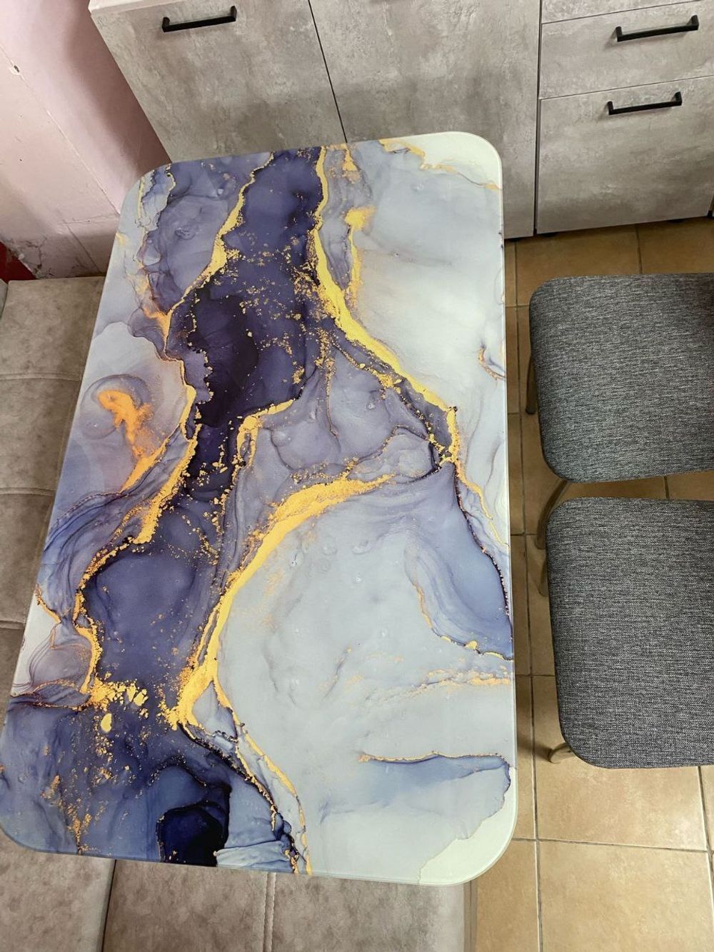 Стол стеклянный с фотопечатью (подстолье прямое нераздвижное белое )