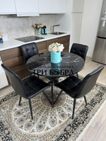 Круглый стеклянный раздвижной стол "Черный оникс" и стулья "ГУЧИ" черный