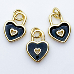 Подвеска Замочек Сердце, цвет золото+черный, размер 12*9 мм, цена за 1 шт