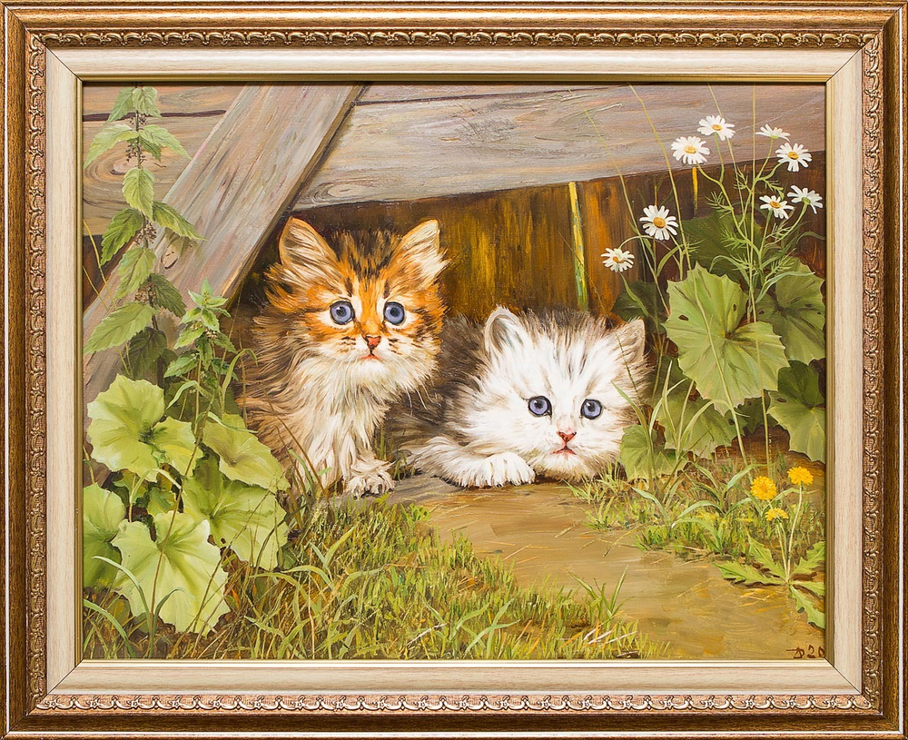 Картина маслом "Котята" Дельцов
