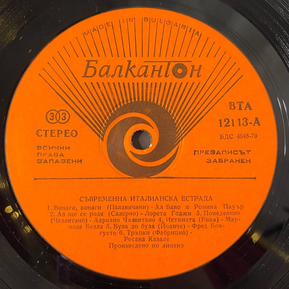 Винтажная виниловая пластинка LP Сборник Итальянской Эстрады Le Canzoni D'oggi (Болгария 1989) (Al Bano e Romina Power, Raffaella Carra, Fred Bongusto)