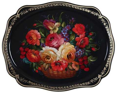 Жостовский поднос декоративный, размер 52х42 см (A27), металлический
