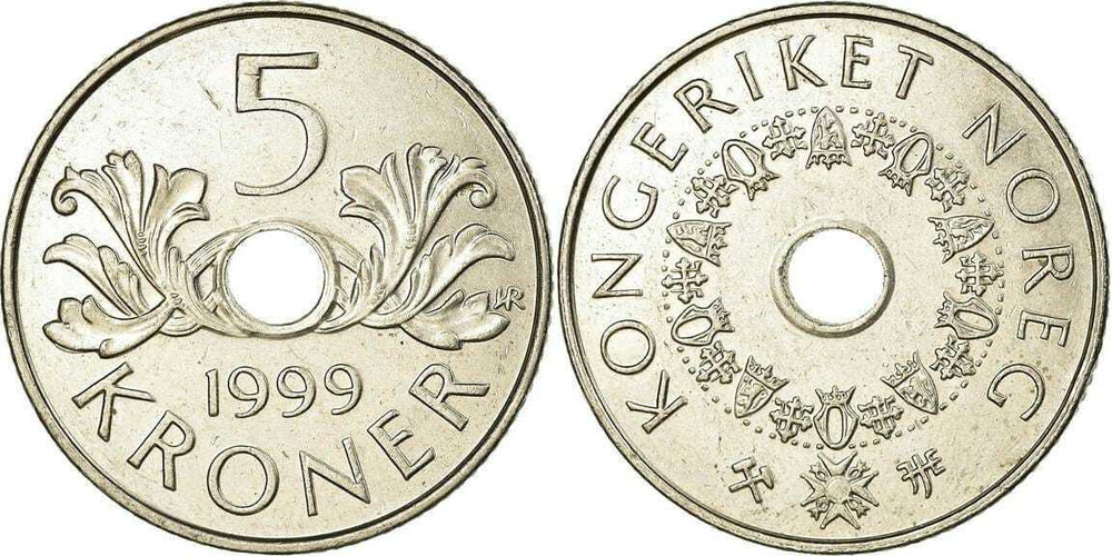 Норвегия 5 крон, 1998-2017 Король Харальд V XF