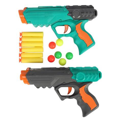 Пистолет 2шт с шарами и мягк.пулями, блистер 383