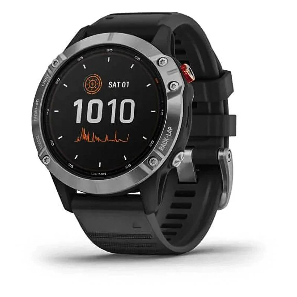 Спортивные наручные часы Garmin Fenix 6 Solar серебристый с черным ремешком 010-02410-00