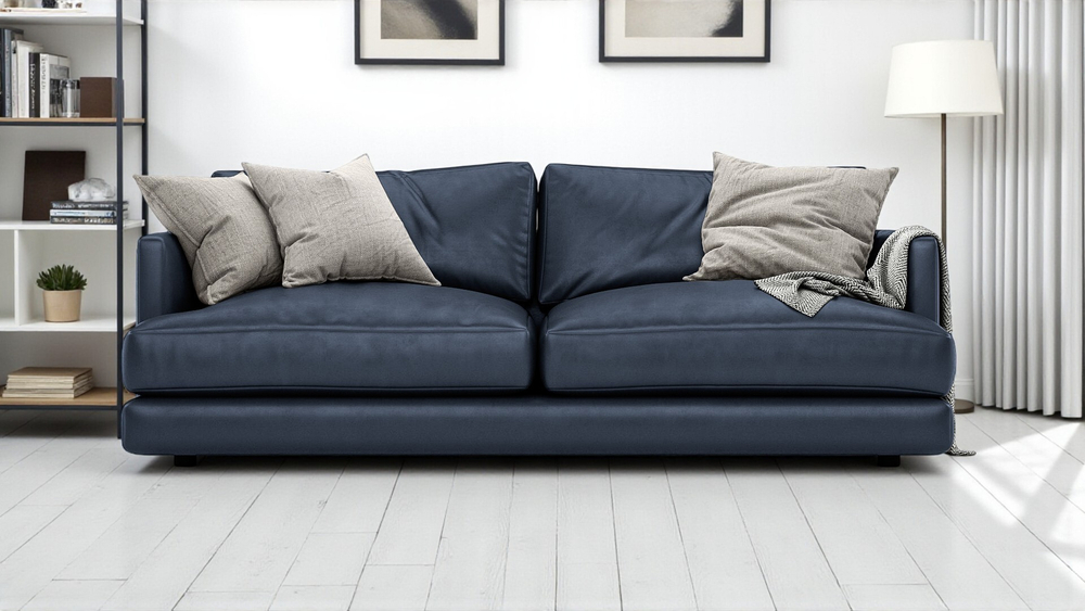Диван Ибица Madras 3010 215*116*93 см, Темно-синий Натуральная кожа Еврокнижка Фиеста