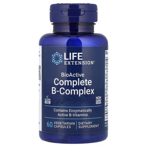 Life Extension, полный биоактивный комплекс витаминов группы B, 60 вегетарианских капсул