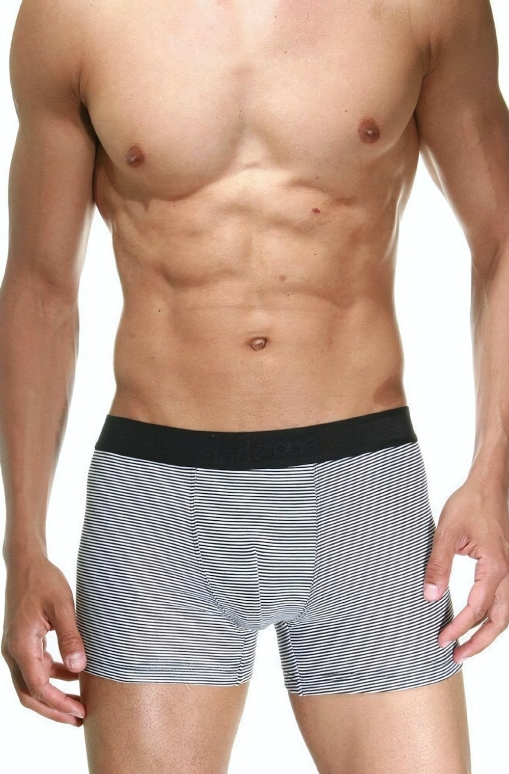 Хлопковые трусы-боксеры в тонкую полоску (Размер: S) (Цвет: белый с черным)