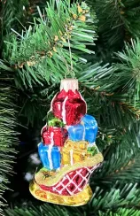 Елочное украшение Сани с подарком, стекло, 10.5 см., 1 шт., Витус (А171)