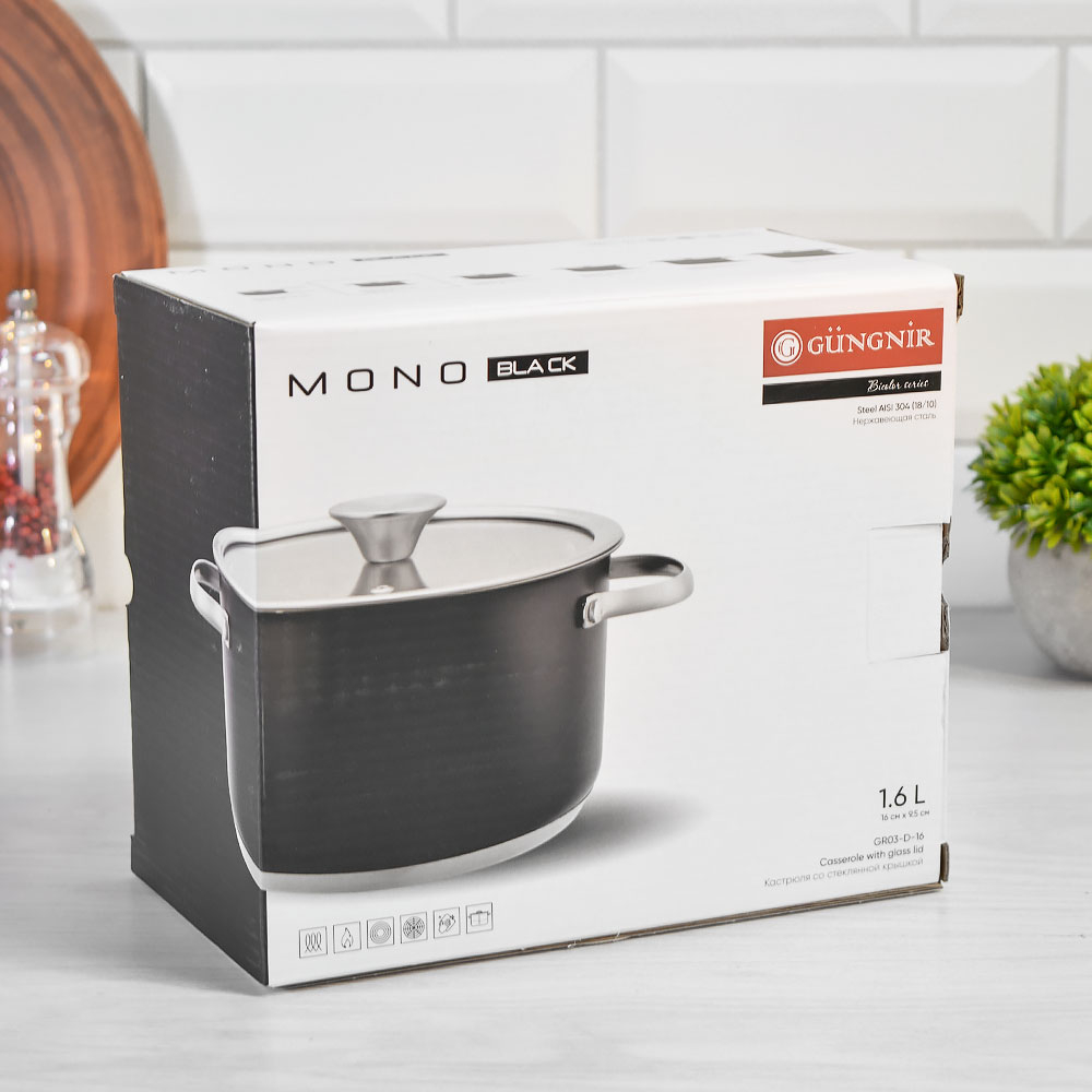Кастрюля 1,6л нерж "Mono black" 16*9,5см
