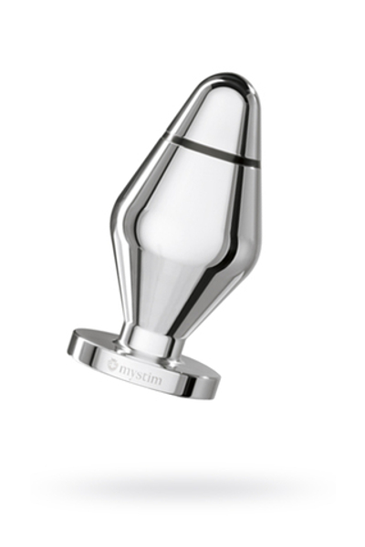 Анальная пробка Mystim John L, электростимуляция, хирургическая сталь, серебряная, 10,5 см, Ø 5 см