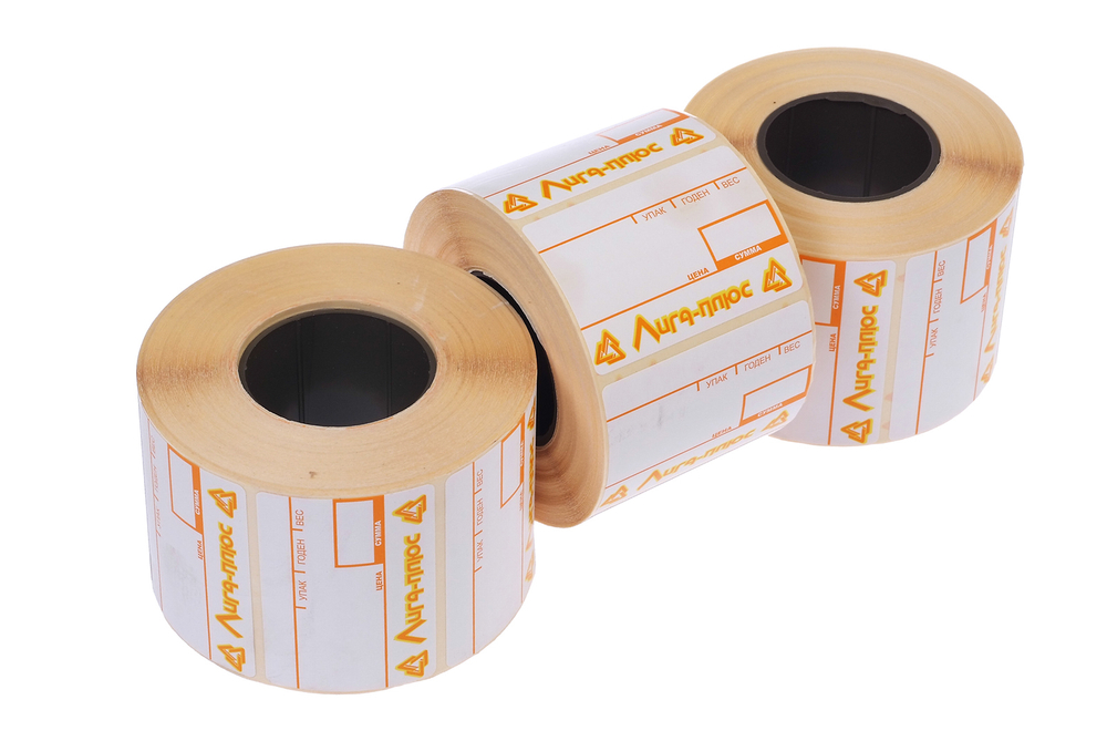 Термоэтикетка 58ммх40мм втулка 40мм ECO с печатью ЛИГА ПЛЮС+2 цвета БЕЛАРУСЬ