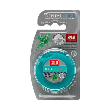 Зубная нить Splat Professional Dental Floss, мятная с волокнами серебра, 30 м