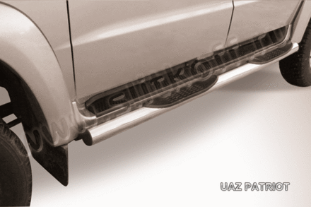 Пороги из нержавейки Uaz Patriot (2005-2014) d76 с проступями (черный цвет)