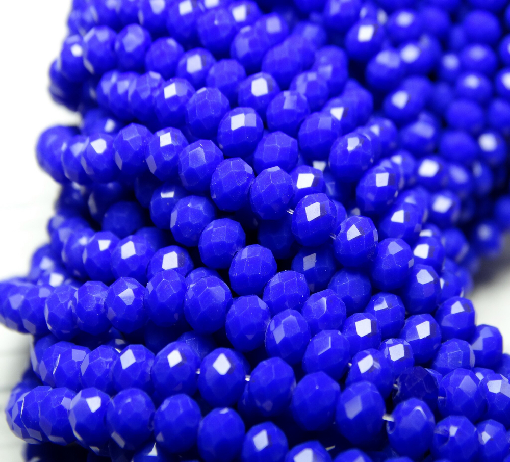 БН007НН34 Хрустальные бусины "рондель", цвет: синий непроз., 3х4 мм, кол-во: 95-100 шт.