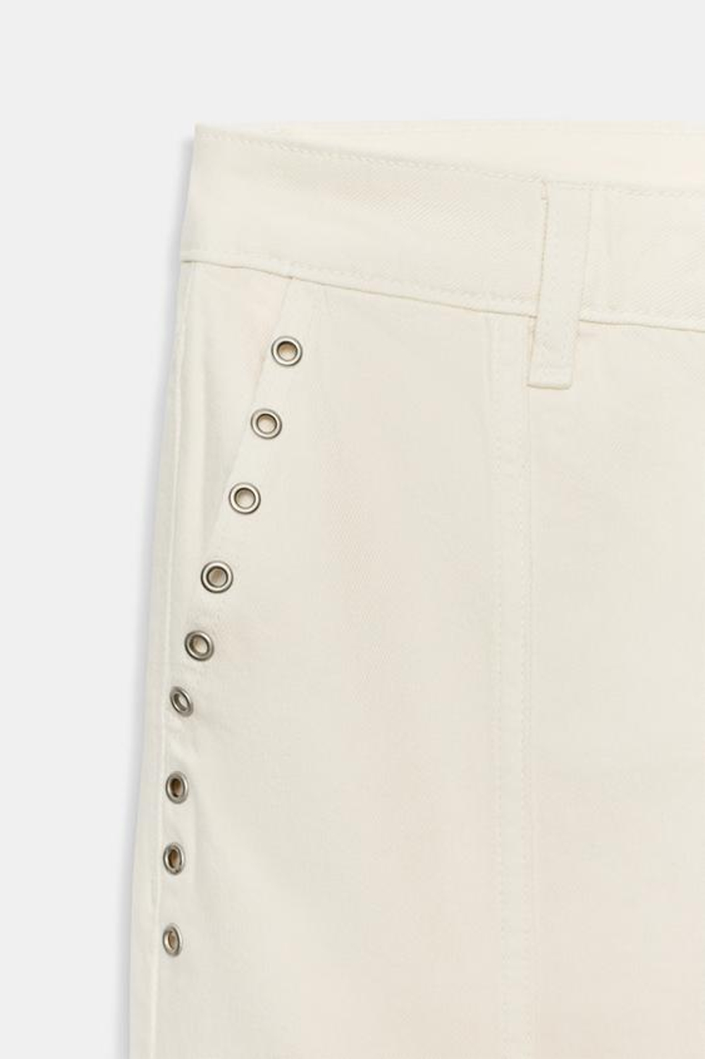ZARA БРЮКИ STRAIGHT FIT С НИЗКОЙ ПОСАДКОЙ И ЛЮВЕРСАМИ, ЖЕЛТОВАТО-БЕЛЫЙ