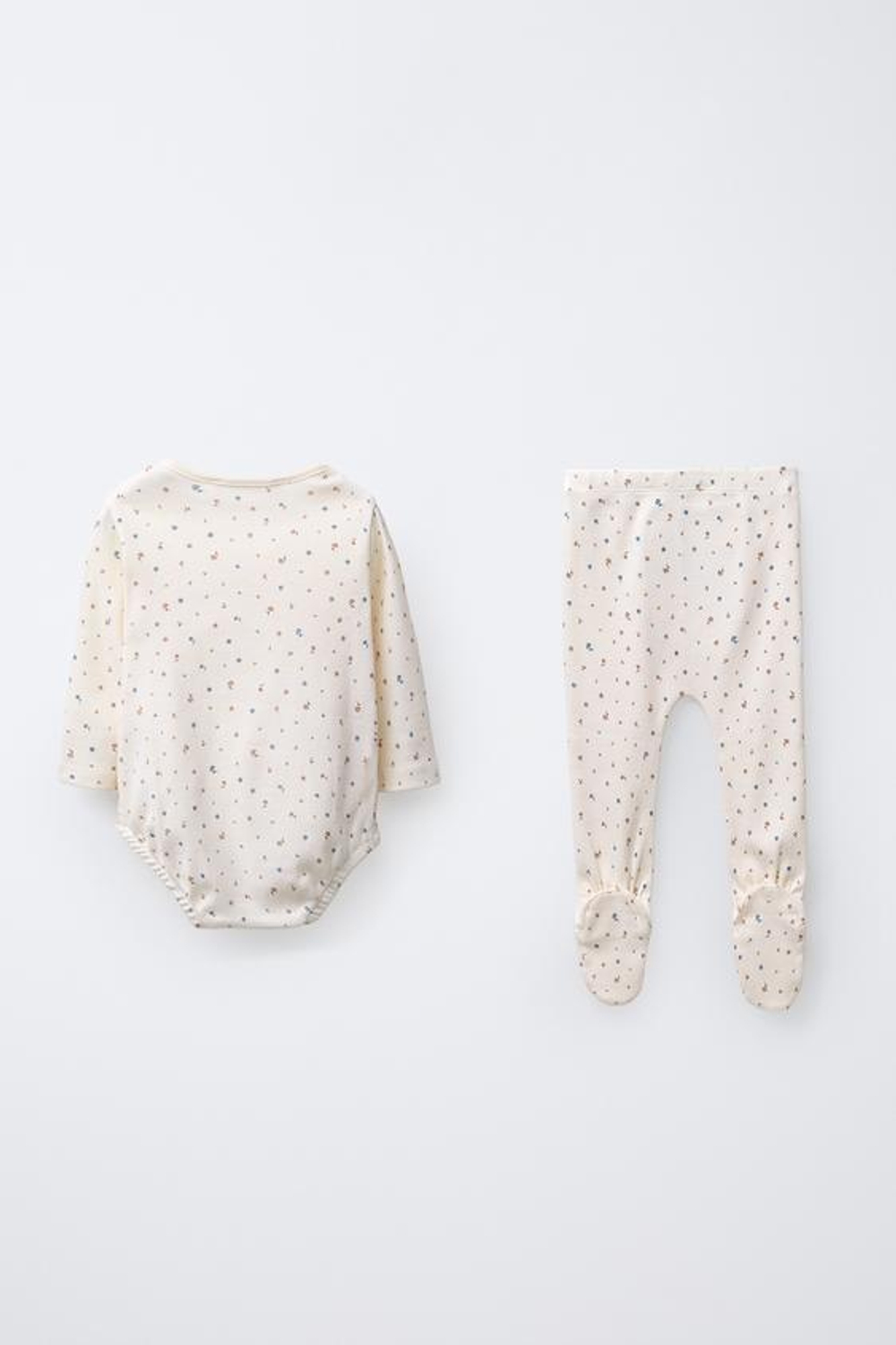 ZARA КОМПЛЕКТ ИЗ БОДИ И ЛЕГИНСОВ С ЦВЕТОЧНЫМ ПРИНТОМ, ЭКРЮ